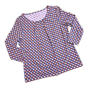 🍀TALBOTS purple blue cream deco circle spandex blend top size medium petite